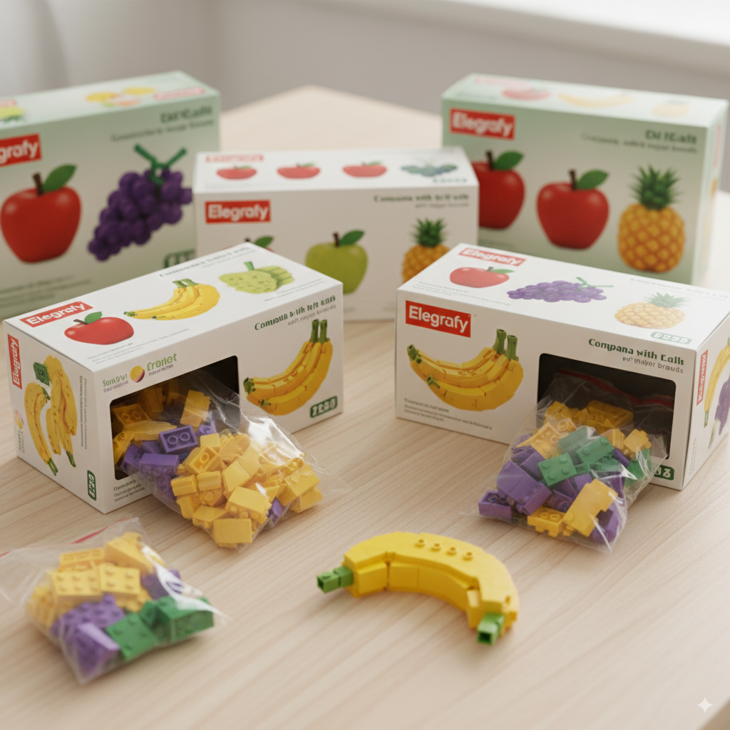 Several toy building block sets from the brand 